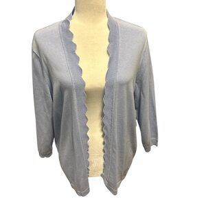 CeCe Light Blue Scallop-Trim Open Cardigan